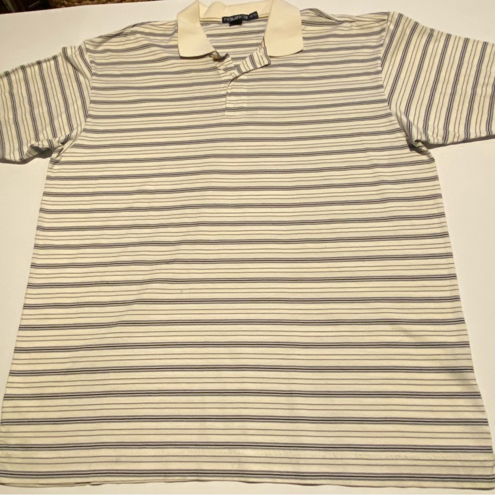 Nautica Polo Shirt Beige/Blue/Black Mens Size XL. Condition is Pre-owned.